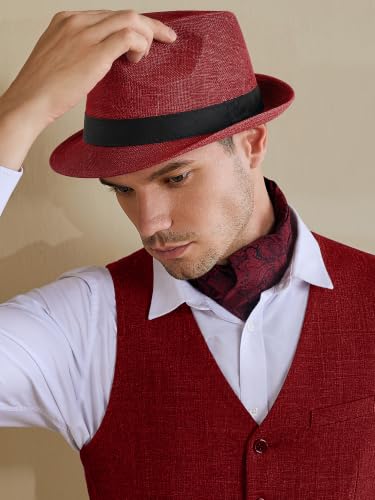 BABEYOND Men's 1920s Short Brim Trilby Fedora Hat - color: A-red