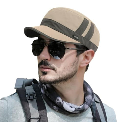 FASHIXD Mesh Military Hat for Men Summer Army Cap Quick Qry Short Bill Hat Cadet Caps - color: Khaki