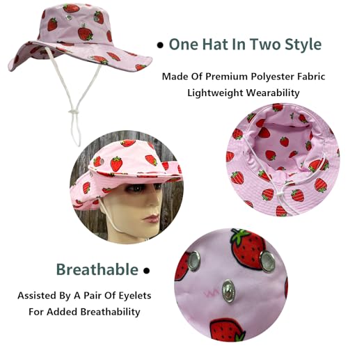Funny Sun Hat for Men Women Wide Brim Bucket Hat Hiking Boonie Hat Summer Beach Fishing Caps - color: Strawberry