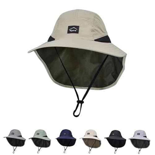 ZOORON Kids Sun Hat with Neck Flap UPF 50+ Beach Hats for Baby Boys Girls - color: Khaki