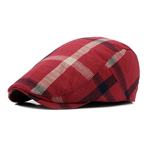 Newsboy Men's Hat Camo Cotton Classic Adjustable Cap Flat Soft Hunting Golf - color: Stripe Red