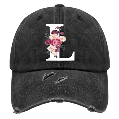Custom Initial Letter Baseball Cap for Women, Personalized A-Z Monogram Washed Distressed Hat for Mom Gift - color: Classic Alphabetes A-z Cute Letter Caps Cute Baseball Hat 12