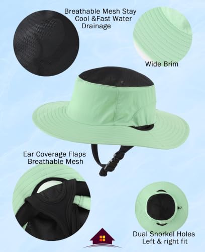 Home Prefer Surf Bucket Hat with Chin Straps Snorkel Hole for Men Women - color: Mint Green