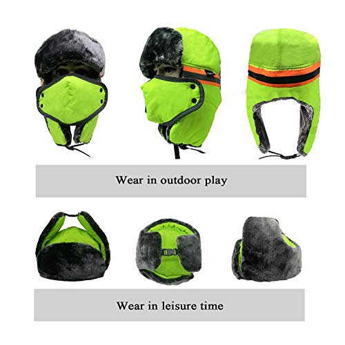 Winter Trapper Hats Ushanka Russian- Men Women Trooper Ear Flaps Hunting Face Masks Ski Snow Cold Weather - color: Green