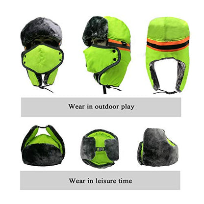 Winter Trapper Hats Ushanka Russian- Men Women Trooper Ear Flaps Hunting Face Masks Ski Snow Cold Weather - color: Green