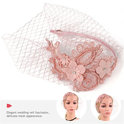 Beaupretty Womens Fascinators Hat Bridal Wedding Veil Mesh Lace Headband Tea Party Headwear Fascinator Veil Headband - color: Pink