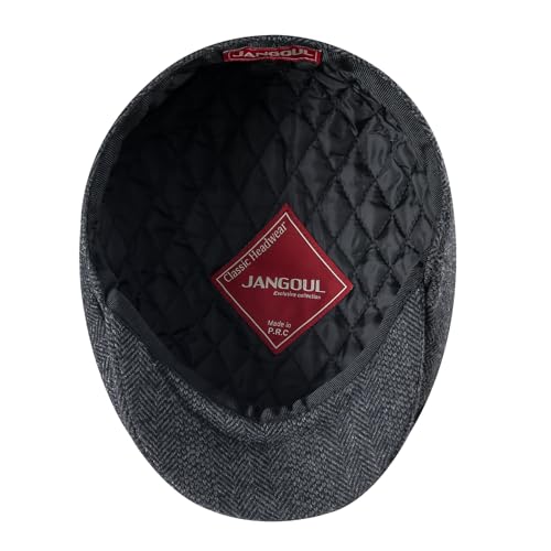 Men Wool Blend 8 Panel Newsboy Cap - color: Tweed Herringbone Grey, size: 7 5/8