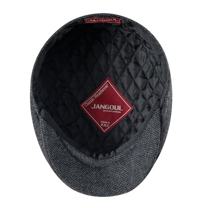 Men Wool Blend 8 Panel Newsboy Cap - color: Tweed Herringbone Grey, size: 7 5/8