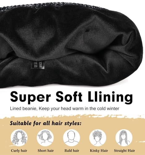 Wmcaps Winter Beanie for Men Women, Soft Warm Fleece Lined Knit Hat - color: Black/White