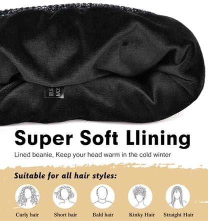 Wmcaps Winter Beanie for Men Women, Soft Warm Fleece Lined Knit Hat - color: Black/White