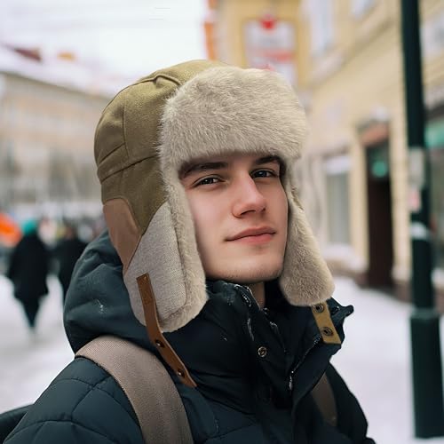 Croogo Cold Weather Eskimo Hats Trapper Hat Winter Thick Furry Ushanka Russian Hat Windproof Ski Trooper Hat with Ear Flap - color: Pl20-green