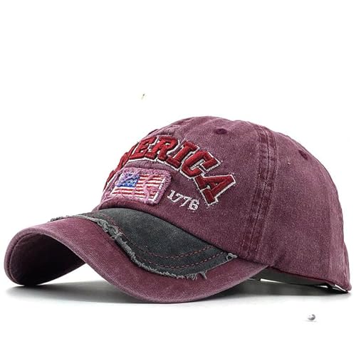 Embroidery American Flag Baseball Cap for Men Women Vintage Washed Distressed Cotton Adjustable USA Dad Hat - color: Red