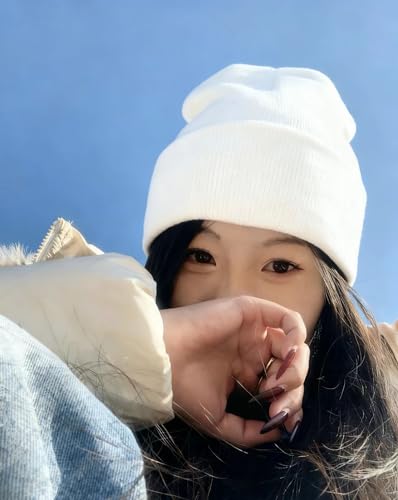 HIWIND Beanie for Men Women Knit Cuffed Winter Beanies Skull Cap Hat - color: White
