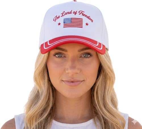 D&Y Retro 2-Tone Canvas Baseball Cap for Women - Funny Embroidered Distressed Snapback, Adjustable Cotton Dad Hat - color: The Land of Freedom-red