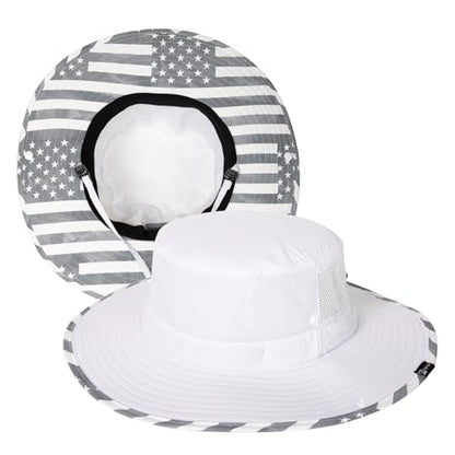 TOP-EX Wide Brim Bucket Sun Hat for Men & Women, Quick-Dry Boonie Hat, Mesh - color: White - Gray Flag, size: Large-X-Large