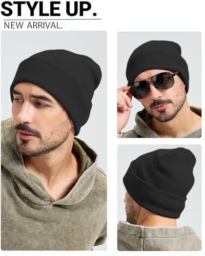 100% Cotton Beanie Lengthen Cuffed Beanies Knit Winter Hats Unisex - color: 1-black