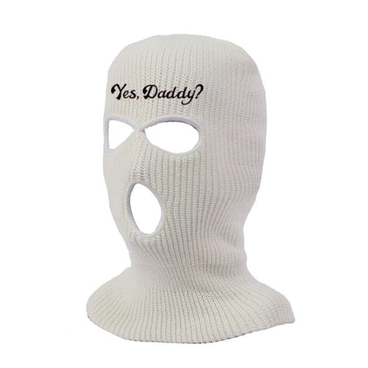 3 Hole Ski Mask Yes Daddy Balaclava Winter Full Face Cover Knit Beanie Spring Breakers Ski Mask for Men and Woman Sexy - color: White