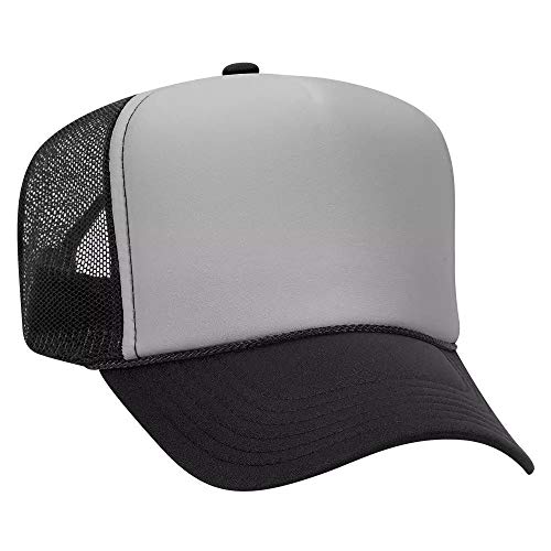 Ashen Fane Polyester Foam Front 5 Panel High Crown Mesh Back Trucker Hat - color: Blk/Gry/Blk