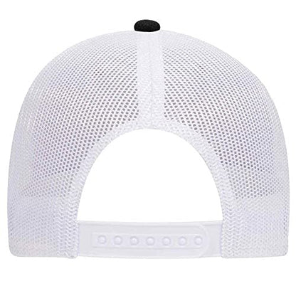 Ashen Fane 6 Panel Blend Twill Structured Low Profile Mesh Back Snapback Trucker Hat - color: Black/Heather Gray/White