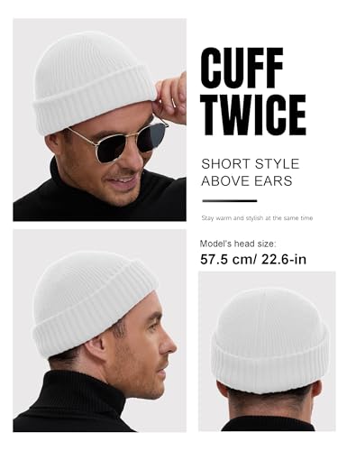 vidsel 50% Wool Double Cuff Beanie Hat for Men Women, Warm Winter Knit Cap - color: White