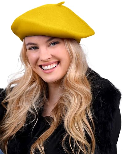 Parquet Solid Color French Beret Hat. Classic French, Casual and Chic Lightweight Cap for Women - color: Yellow