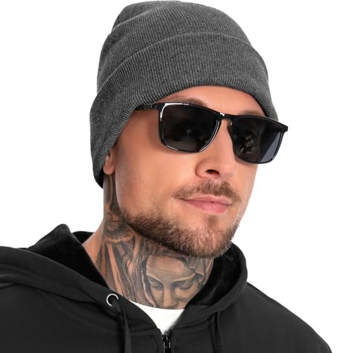 100% Cotton Beanie for Women Men Soft Knit Beanies Warm Winter Hat - color: Dark Grey