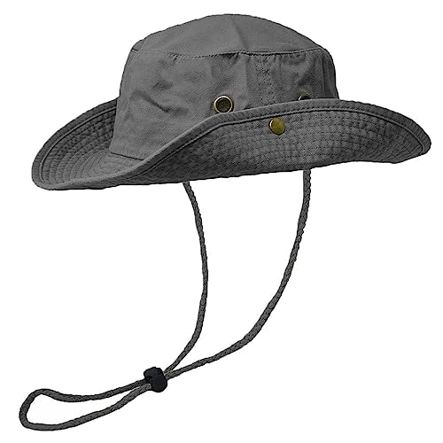 Glory Max Washed Cotton Bucket Hat with Chin Strap Fishing Sun Safari Boonie Cap - color: Denim Black, size: Large-X-Large