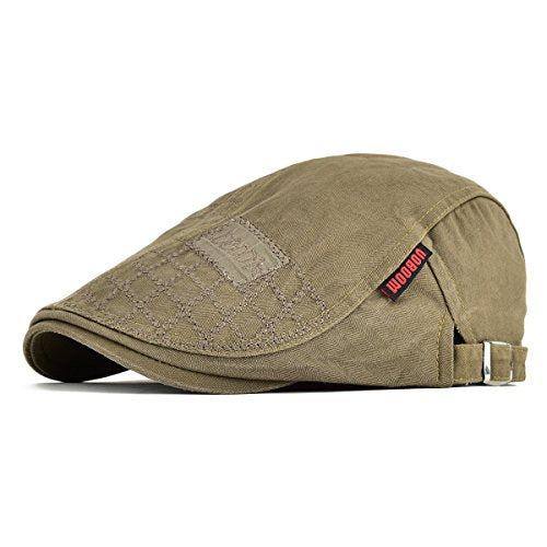 VOBOOM Men Cotton Adjustable Newsboy Beret Ivy Cap Cabbie Flat Hat - color: Dark Brown