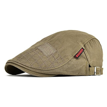 VOBOOM Men Cotton Adjustable Newsboy Beret Ivy Cap Cabbie Flat Hat - color: Dark Brown