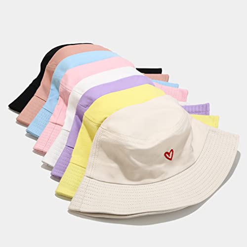 Quanhaigou Bucket Hats Unisex Sun Summer Travel Beach Fishing Cap for Men Women Teens - color: Love Pink