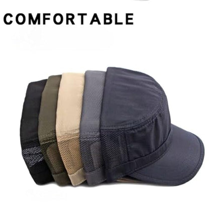 FASHIXD Mesh Military Hat for Men Summer Army Cap Quick Qry Short Bill Hat Cadet Cap - color: Khaki