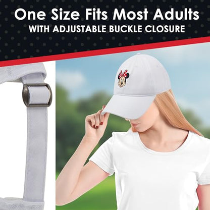 Disney Minnie Mouse Dad Hat, Cotton Adjustable Baseball Cap with Curved Brim - color: White