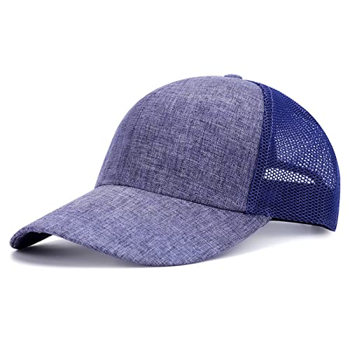 Blank Mesh Back Trucker Hat for Men and Women, Unisex Adjustable Snapback Baseball Cap, Adult Plain Classics Retro Hat - color: Blue