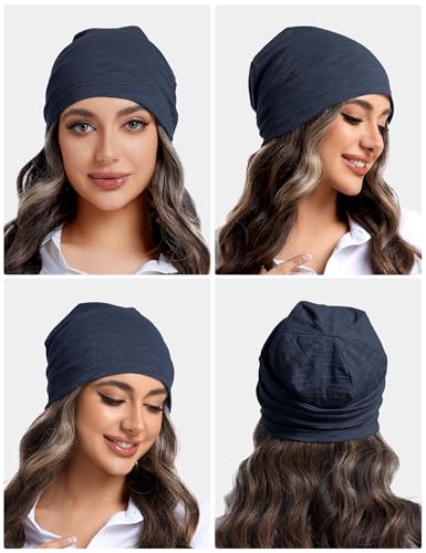 ROYBENS Lightweight 100% Cotton Slouchy Summer Beanie Men Women, Chemo Cap - color: 1pc Navy Blue, size: Large