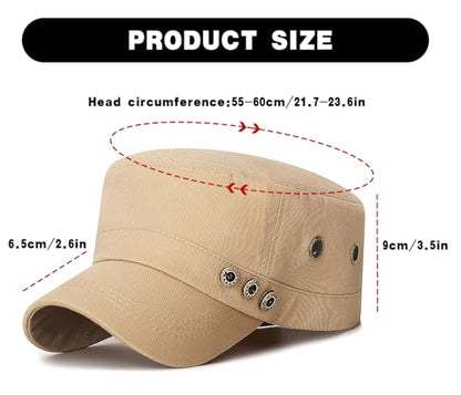 Initlove Cadet Army Cap Military Unisex Flat Top Hat for Men Women - color: 3 Button Beige