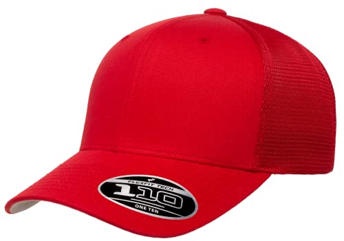 Flexfit 110M Trucker Mid-Profile Mesh Back Snapback Cap - color: Red
