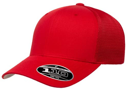 Flexfit 110M Trucker Mid-Profile Mesh Back Snapback Cap - color: Red