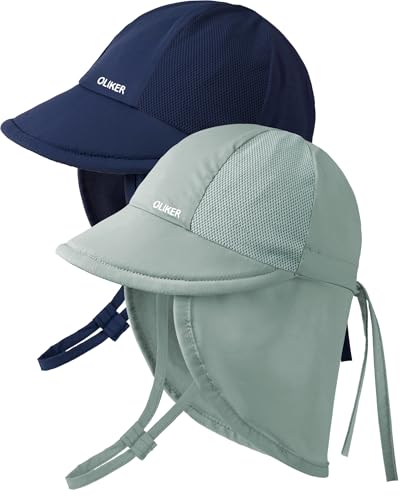 Baby Sun Hat with Breathable Mesh, UPF 50+ Boys Girls Toddler Swim - color: Gray Green + Navy Blue, size: 6-24 Months