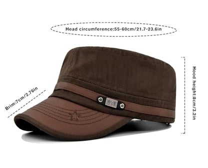 Initlove Military Hat Cadet Army Cap Flat Top Hats for Men Women - color: Coffee
