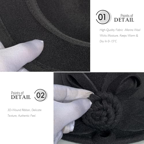 Woolen Cloche Hat for Women, Flower Winter Warm Bucket Cap - color: Black