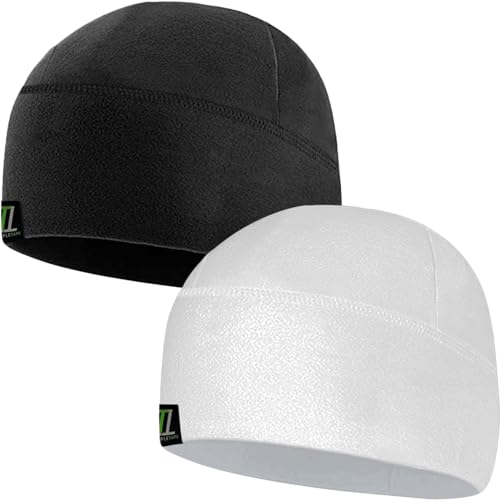 Temple Tape Tactical Fleece Watch Cap Beanie – Skull Cap Fleece Hat - Mens & Women - color: [2-pack] 1-black & 1-white, size: One Size