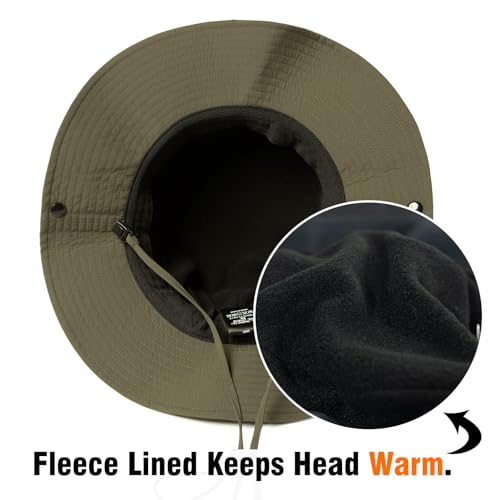 Oversized XL XXL Waterproof Winter Bucket Fleece Lined Rain Hat Cold Weather Hiking Fishing Outdoor 57-65CM - color: Green, size: X-Large