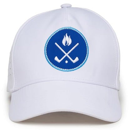 Funky Junque Mens High Crown Golf Hat, Performance Golf Cap - color: Crossed Golf Clubs - White