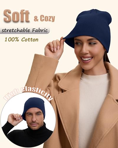 100% Cotton Beanie Hat for Men Women Cuffless Warm Winter Hats - color: 1pcs-navy Blue