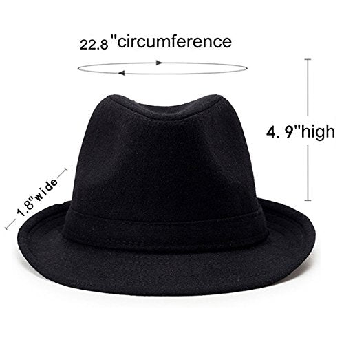 FALETO Unisex Classic 20s Trilby Fedora Hat with Band Casual Jazz Cap Manhattan - color: Black