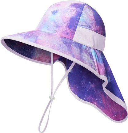 icolor Kids Sun Hat UPF50+ Sun Protection Bucket Hat Toddler Summer Beach Play Hats with Neck Flap for Girl Boy Ages 3~10 - color: Pinkgalaxy