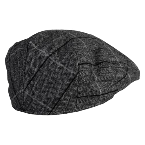 Large Plaid Wool Polyester Blend Ivy Cap - color: Grey, size: Small-Medium