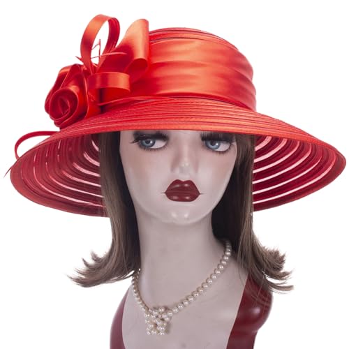 Lawliet Womens Satin Ribbon Church Wedding Sun Wedding Occasion Hat A214 - color: Red