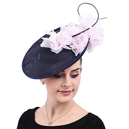 ORIDOOR Women Fascinators Derby Church Tea Party Wedding Flower Feathers Headpiece with Headband Clips - color: Navy
