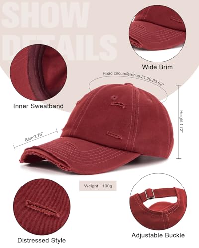Distressed Washed Cotton Baseball Cap Adjustable Dad Hat for Men Women - color: Red